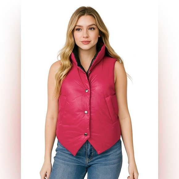 Jeanasis Reversible Puffer Packable Cropped Lightweight Nylon Vest - Picture 14 of 14